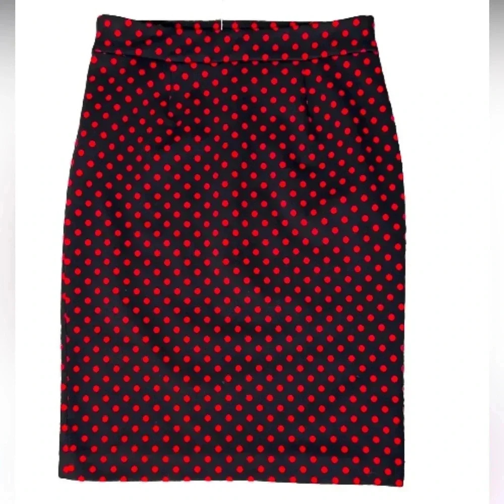 GRACE PENCIL MIDI SKIRT BLACK AND RED POLKA DOT STRETCH SPANDEX SIZE 10 LARGE